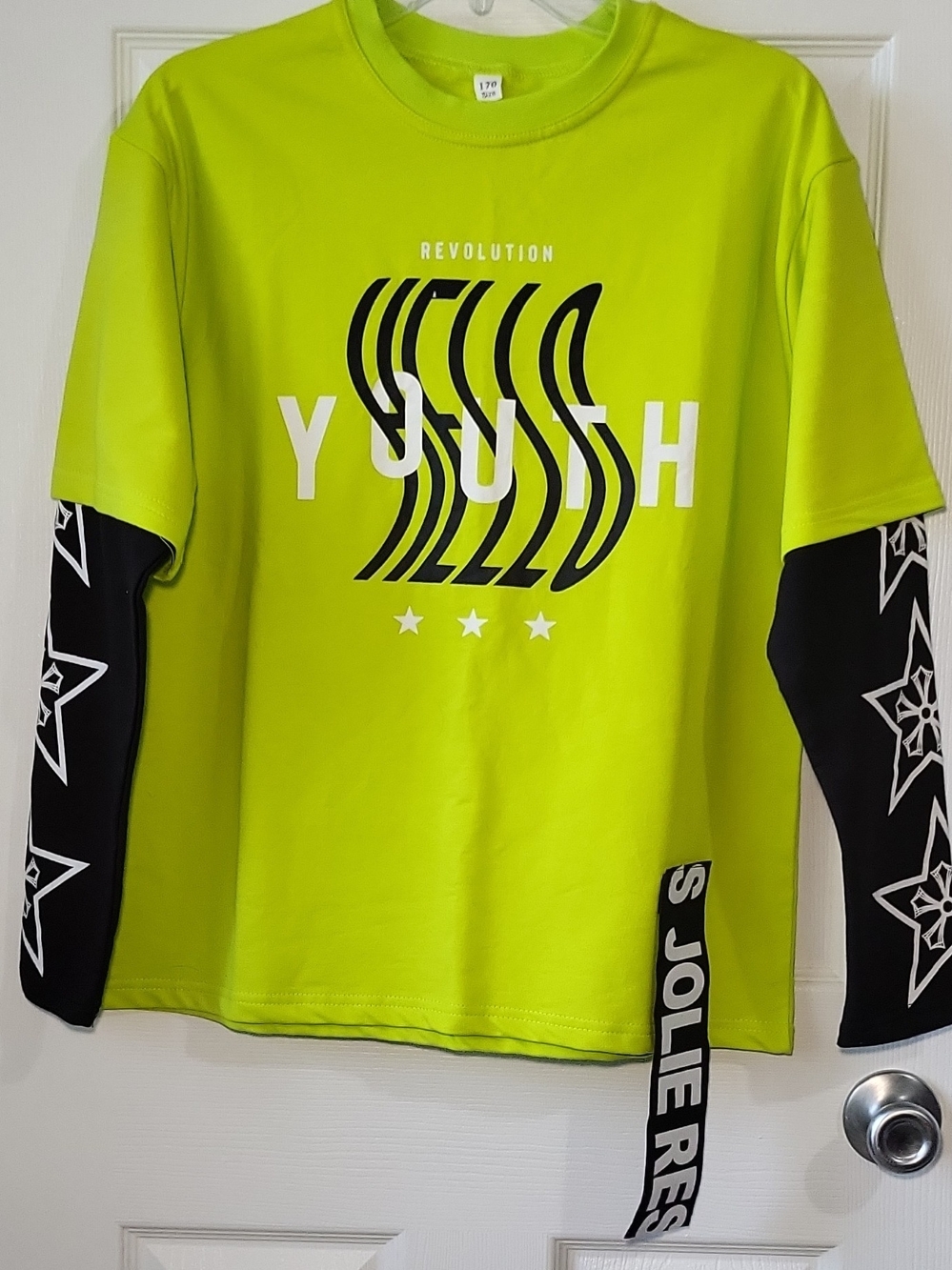 Revolution Neon Green and Black Layered-Look Long Sleeve Tee